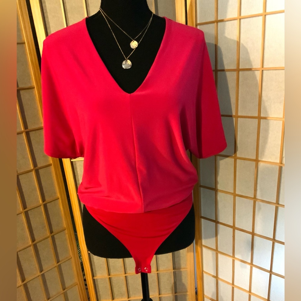 Express Vibrant Pink V-Neck Bodysuit
